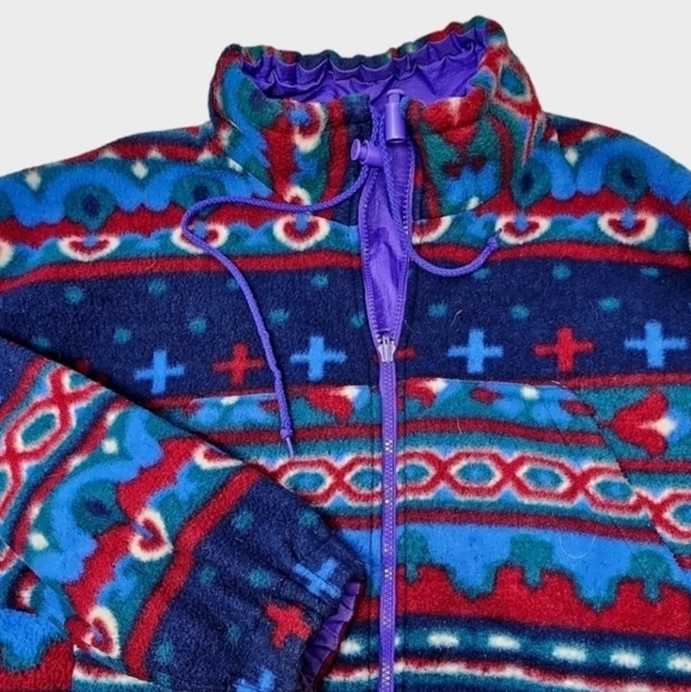 British Mist Reversible Aztec Print Windbreaker Fleece Jacket Sz L Vintage 80s. - Picture 6 of 12